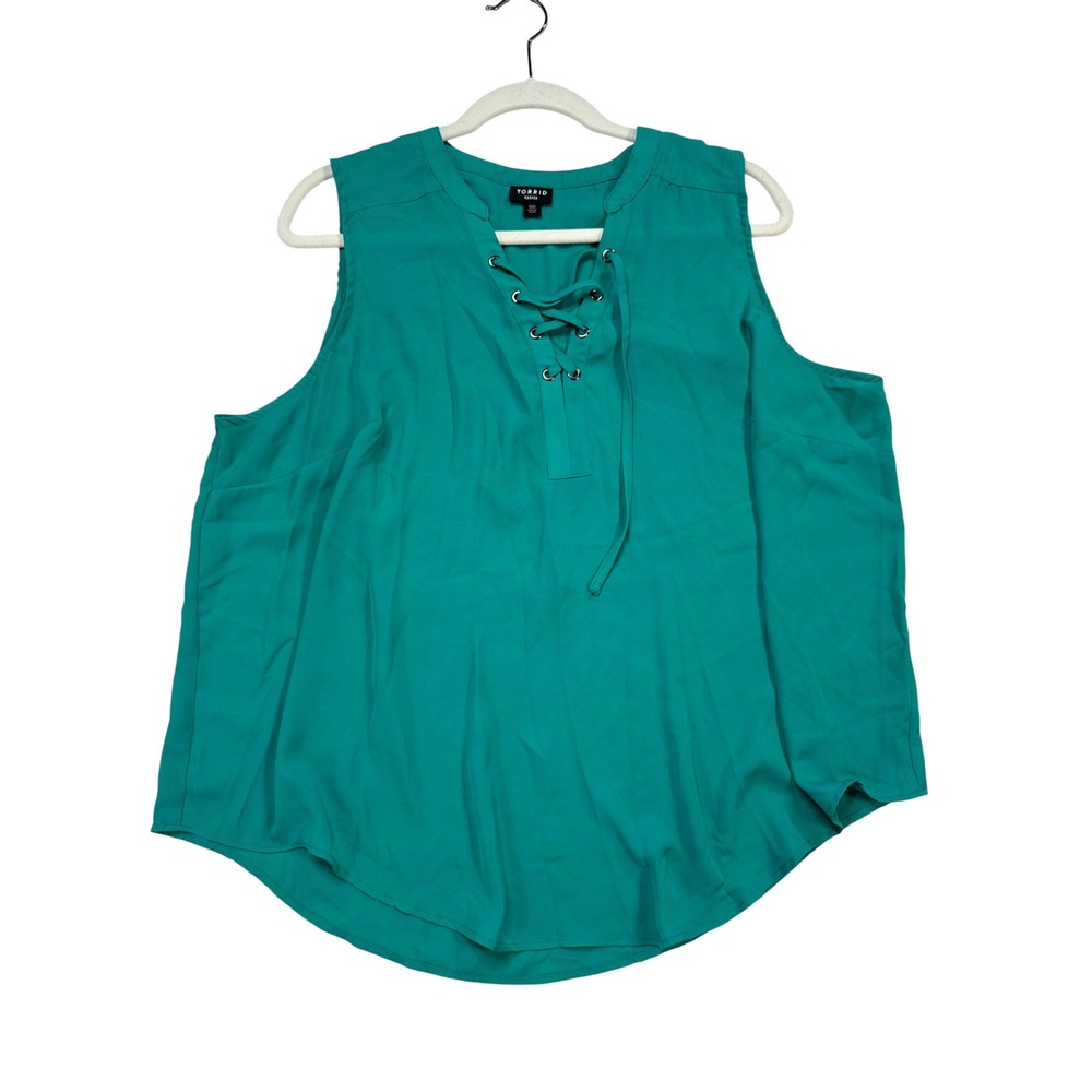 Torrid Harper Blouse Women 00 Green Excellent Lace V-Neck Sleeveless Georgette